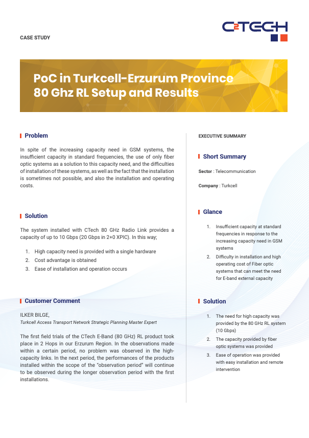 CTech | PoC in Turkcell-Erzurum Province 80 Ghz RL Setup and Result